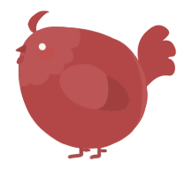 A red chicken with a head pattern