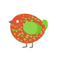 A vermilion and grass chicken with a speckle pattern