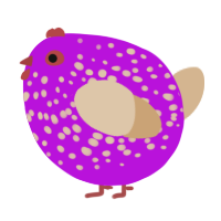 A amethyst and beige chicken with a speckle pattern