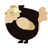 A black and beige chicken with a head pattern
