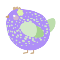 A lilac and gluppy chicken with a speckle pattern