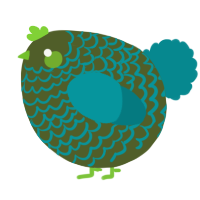 A olive and teal chicken with a lace pattern
