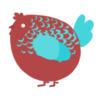 A red and aqua chicken with a half-lace pattern