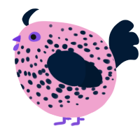 A pink and tumblr chicken with a speckle pattern