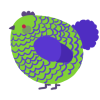 A grass and indigo chicken with a lace pattern