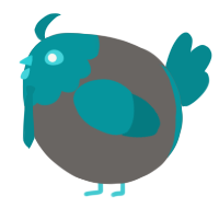 A grey and teal chicken with a head pattern