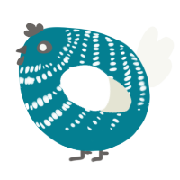 A sea and white chicken with a bar pattern