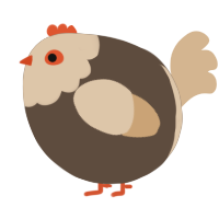 A bark and beige chicken with a head pattern