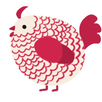 A cream and crimson chicken with a lace pattern