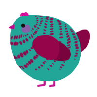A turquoise and maroon chicken with a bar pattern