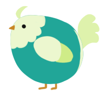 A turquoise and apple chicken with a head pattern