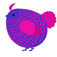 A indigo and fuchsia chicken with a lace pattern