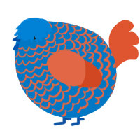 A sapphire and vermilion chicken with a lace pattern