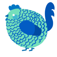 A mint and ultramarine chicken with a lace pattern