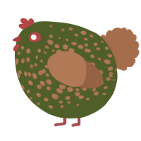 A olive and brown chicken with a speckle pattern