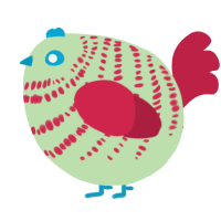 A gluppy and crimson chicken with a bar pattern