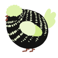 A black and apple chicken with a bar pattern