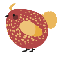 A red and honey chicken with a speckle pattern