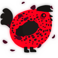 A crimson and sable chicken with a speckle pattern