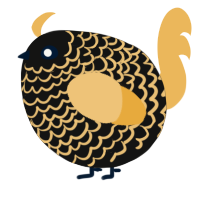 A black and honey chicken with a lace pattern