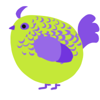 A lime and blurple chicken with a half-lace pattern