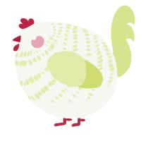 A white and lemon chicken with a bar pattern