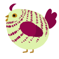 A apple and maroon chicken with a bar pattern