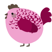A pink and maroon chicken with a half-lace pattern