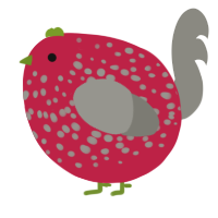 A crimson and ash chicken with a speckle pattern