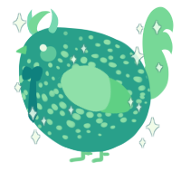A turquoise and spring chicken with a speckle pattern