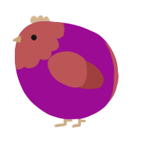 A plum and red chicken with a head pattern