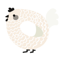 A cream and white chicken with a lace pattern