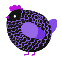 A black and blurple chicken with a lace pattern