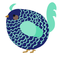 A navy and mint chicken with a lace pattern