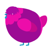 A plum and fuchsia chicken with a head pattern