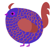 A indigo and red chicken with a lace pattern
