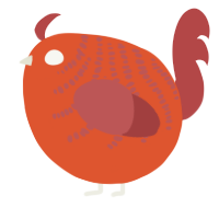 A vermilion and red chicken with a half-bar pattern