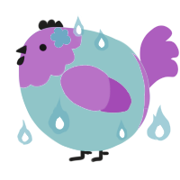 A aqua and amethyst chicken with a head pattern