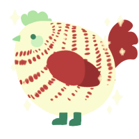 A white and crimson chicken with a bar pattern