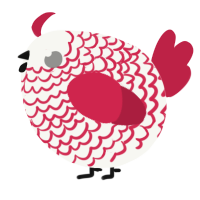 A white and crimson chicken with a lace pattern
