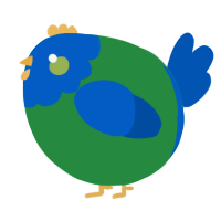 A viridian and ultramarine chicken with a head pattern