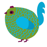 A chartreuse and cerulean chicken with a lace pattern