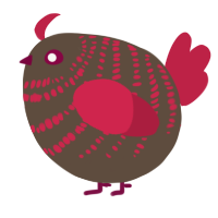 A bark and crimson chicken with a bar pattern