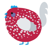 A crimson and mist chicken with a speckle pattern