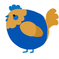A ultramarine and orange chicken with a head pattern