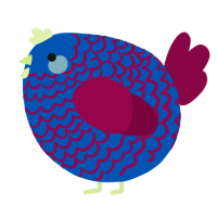A ultramarine and maroon chicken with a lace pattern