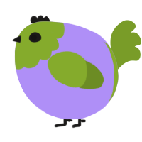 A lilac and chartreuse chicken with a head pattern