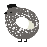 A grey and white chicken with a speckle pattern