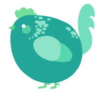 A turquoise and mint chicken with a neck-speckle pattern