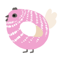 A pink and cream chicken with a bar pattern